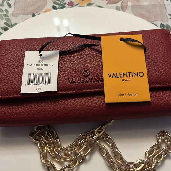 VALENTINO color: red long clutch gold strap new with tags - Picture 4 of 4